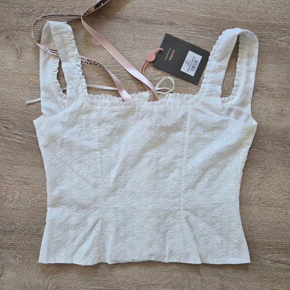 HOUSE OF CB Juana Broderie Anglaise Corset Top White Medium Button Front NWT - Picture 9 of 17